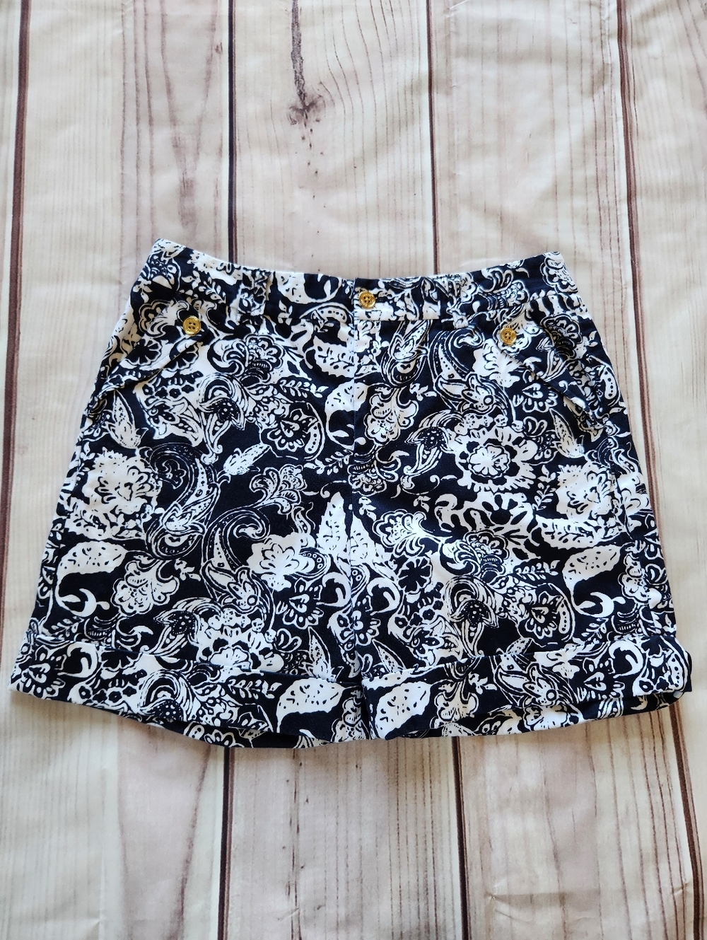 Lauren Ralph Lauren High Rise Floral Cuffed Shorts Navy White | Women's Size 10